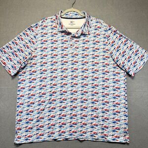 Johnston & Murphy XC4 Mens XXL Shark Print Performance Golf Polo Blue Red White